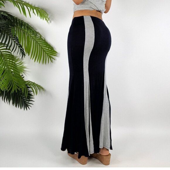 Vintage Bohemian Navy & Grey Striped Low Rise Fairycore Hippie Maxi Skirt / S - Picture 2 of 6